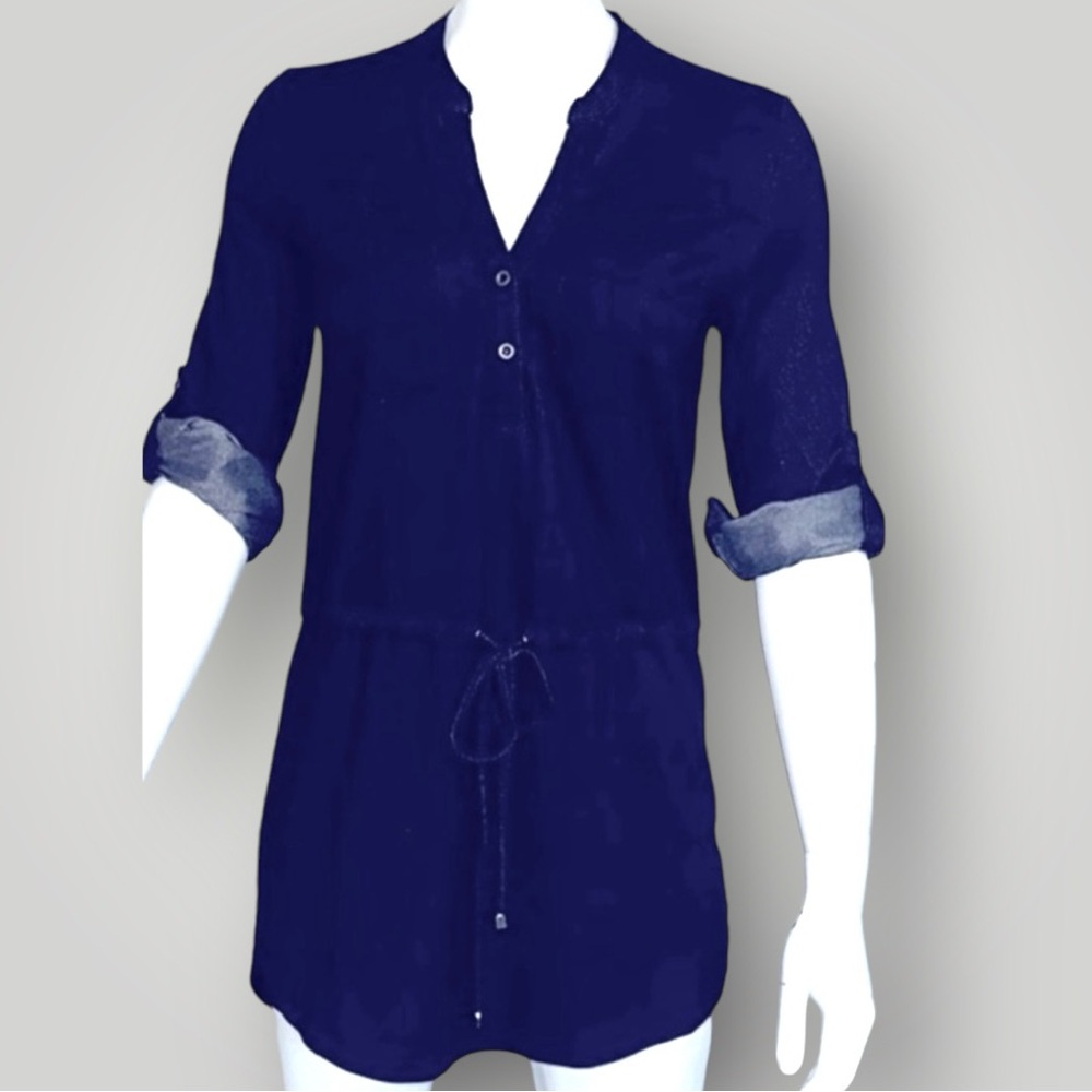 Dark Blue Haute Monde Soft Jersey Knit Tunic Dress-Small